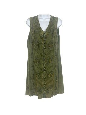 Vintage Double Decker Embroidered Dress Medium Green Tie Back Boho Festival